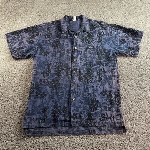VINTAGE 90s Jimmy'z Shirt Mens Medium Blue Hawaiian Surf Cotton Linen Blend
